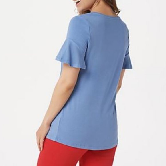 Denim & Co V-Neck Top with Short Flutter Sleeve - Picture 2 of 3